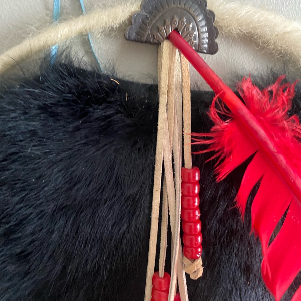 RARE INDIAN VINTAGE LARGE HANDMADE DREAM CATCHER  Fur Feather‎ Native Boho 12x18 - Picture 2 of 13